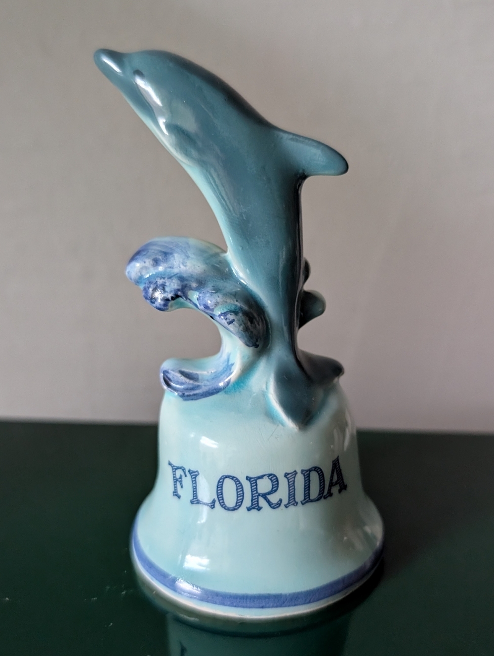 Vintage Florida‎ Dolphin Ceramic Hand Bell - Light Blue GF